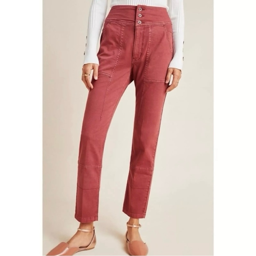 Anthropologie Red High-Waisted Trousers